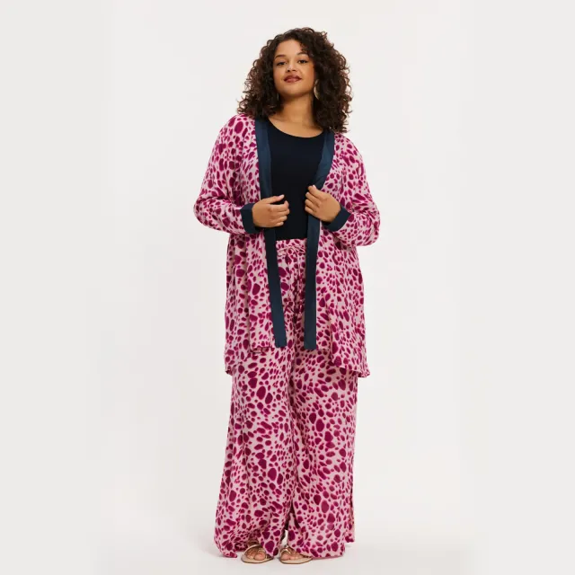 Yoek Pebbles wide leg broek roze Roze/ecru
