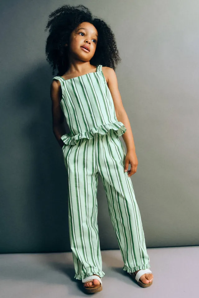 Mango gestreepte broek lichtgroen Lichtgroen/groen/wit