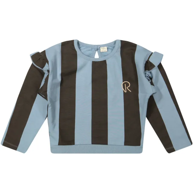 Riffle Amsterdam gestreepte sweater met ruches - donkerbruin/lichtblauw, foto 2