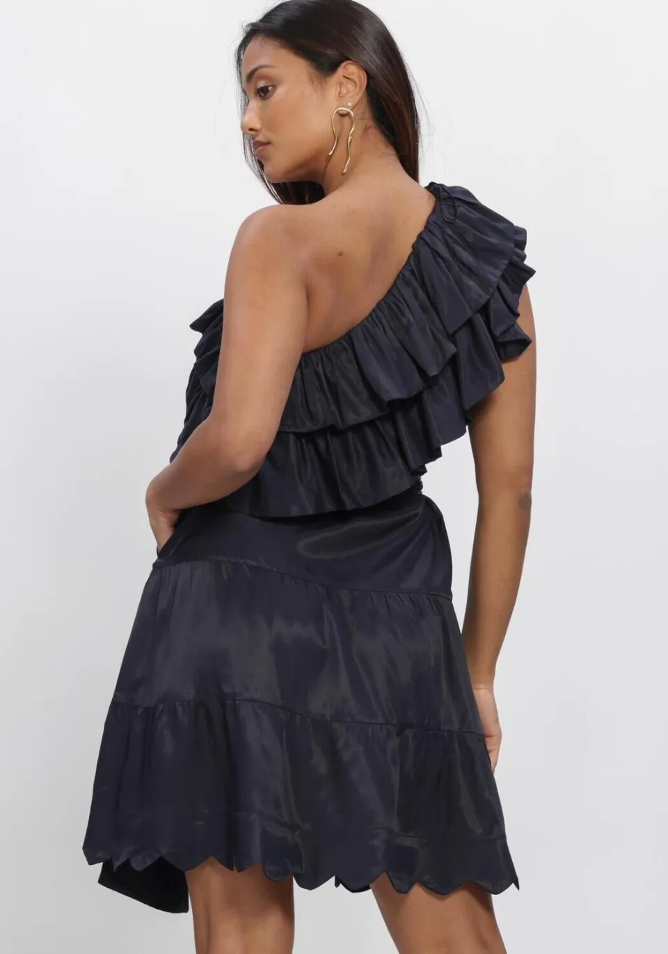 AMAYA Amsterdam Rosewood one shoulder jurk donkerblauw, foto 3