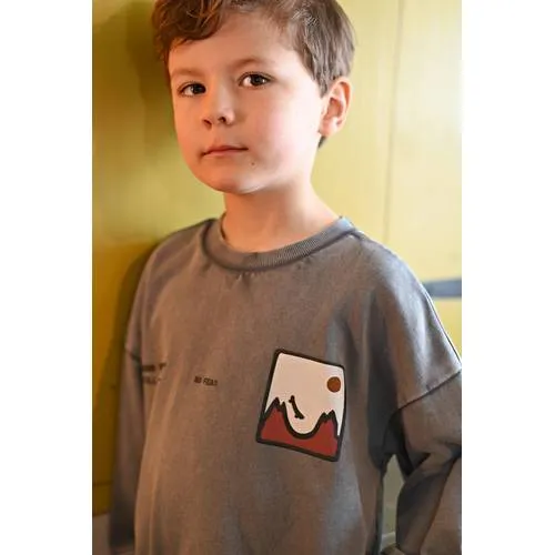 Sturdy oversized sweater Mountain top met backprint grijs/wit/oudroze, foto 5