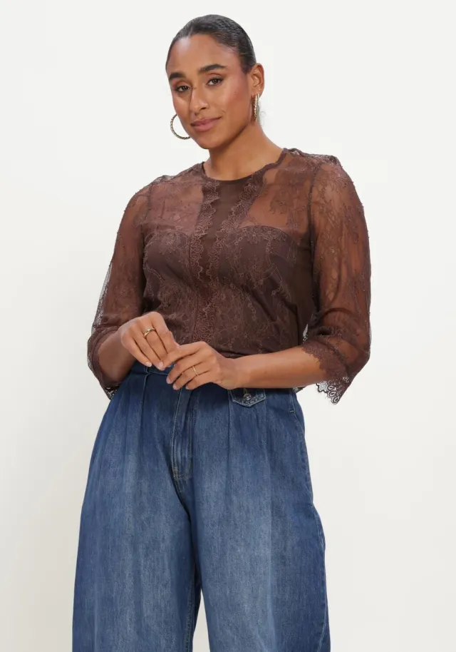 Est'seven Lacy top donkerbruin