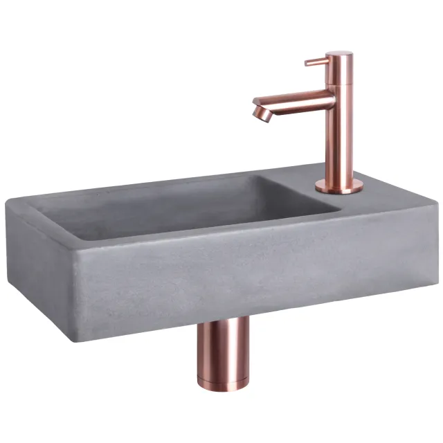 Differnz Fonteinset Differnz Force Beton 40x22x8 cm Donker Grijs Met Rechte Kraan Rood Koper