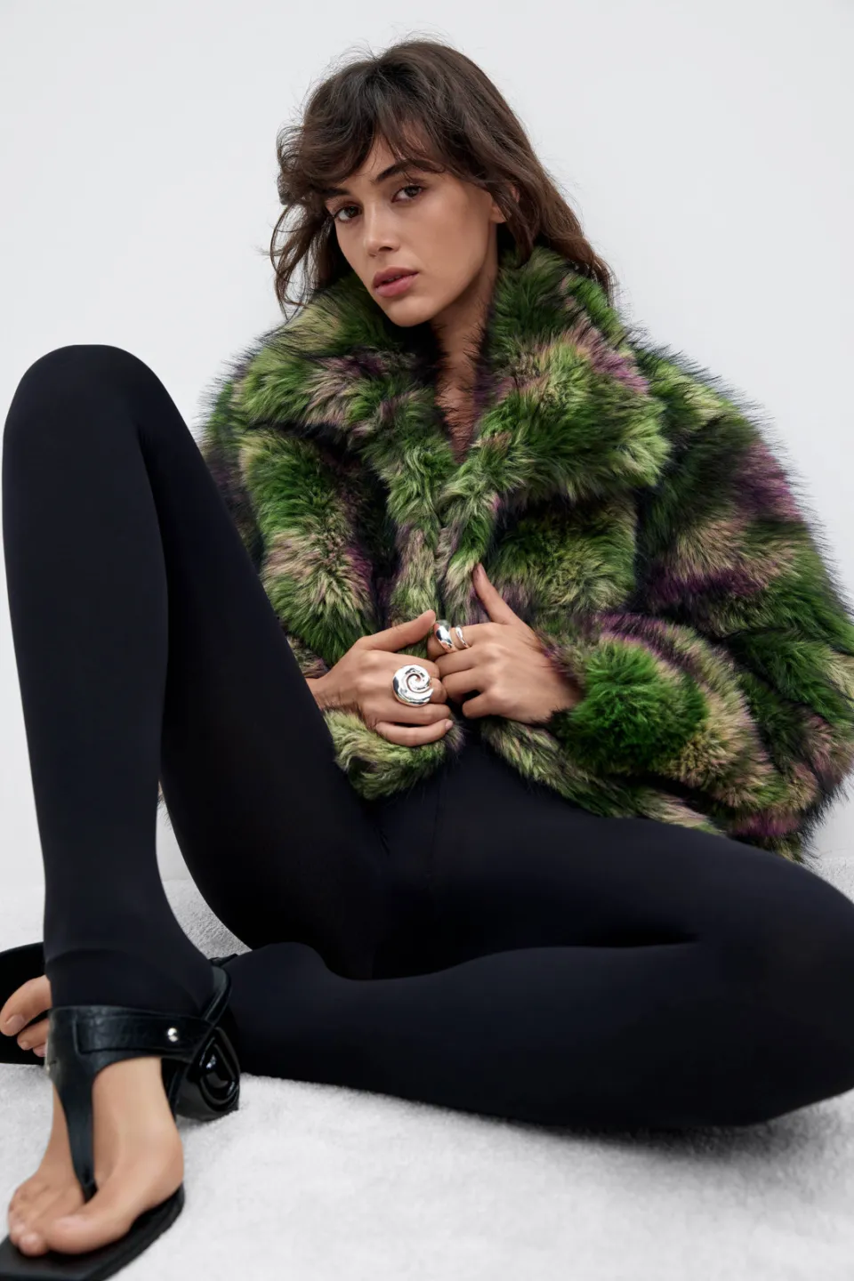 Desigual Fake Fur Camomille Lacroix winterjas groen paars Groen/paars