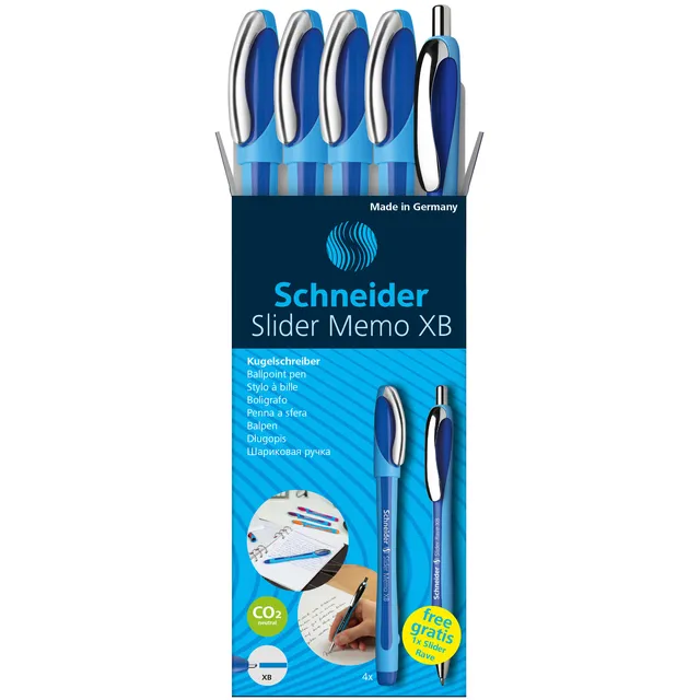 Schneider Balpen schneider slider memo xb blauw 4st + 1 Gratis slider balpen