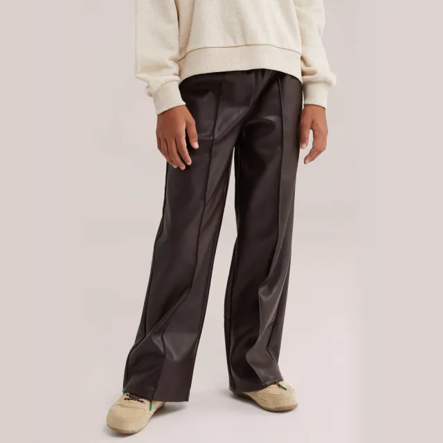 WE Fashion imitatieleren straight leg coated broek - donkerbruin, foto 3