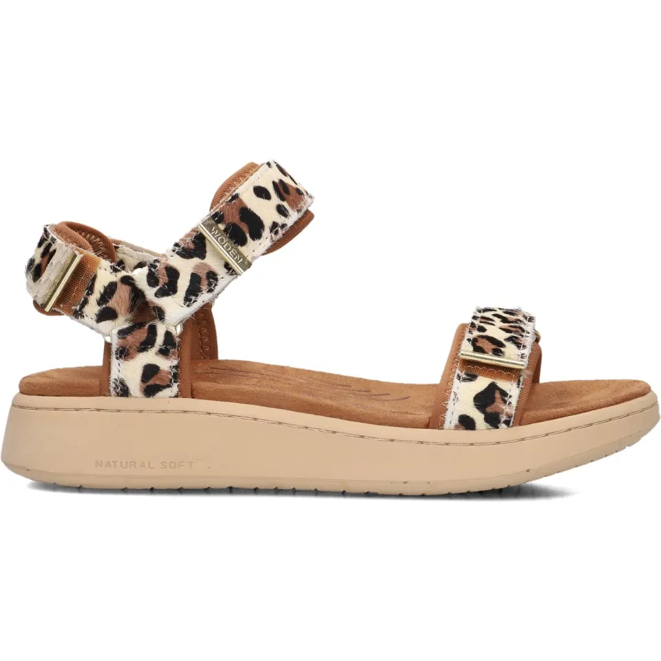 Woden leren sandalen met ponyhair en panterprint beige/bruin/zwart, foto 2
