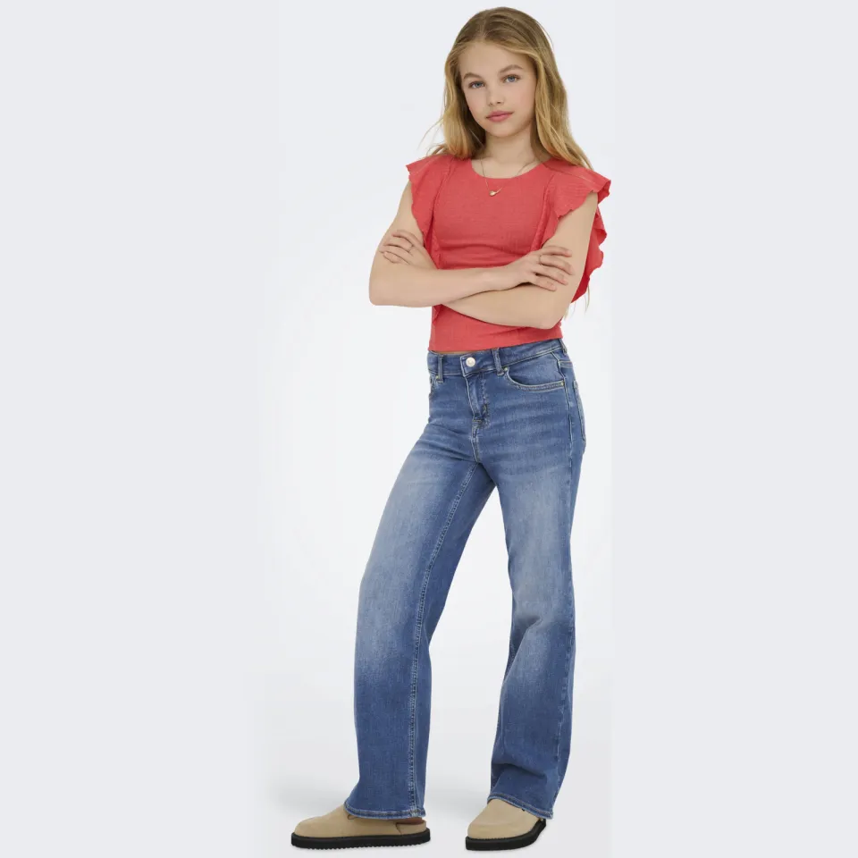 Only KIDS ONLY GIRL high waist wide leg jeans medium blue denim