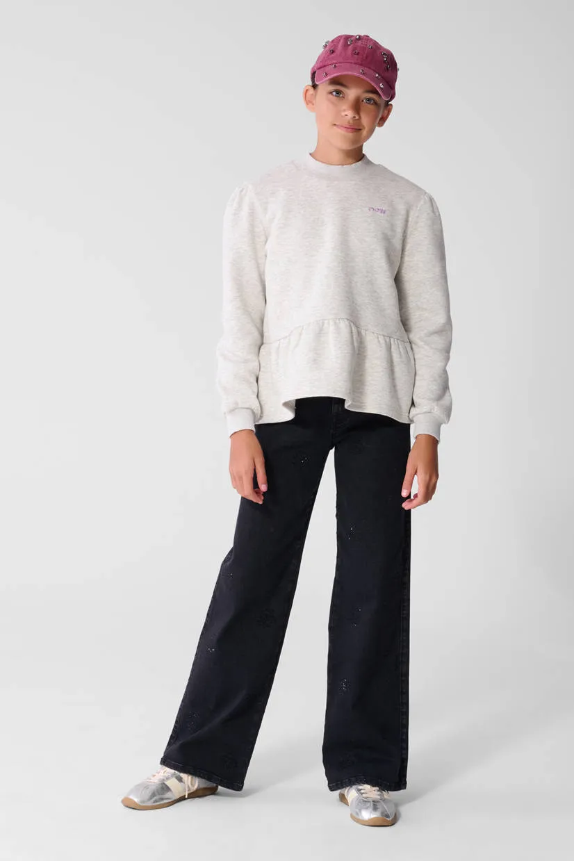 Shoeby wide leg jeans met strass-steentjes - zwart denim Black denim