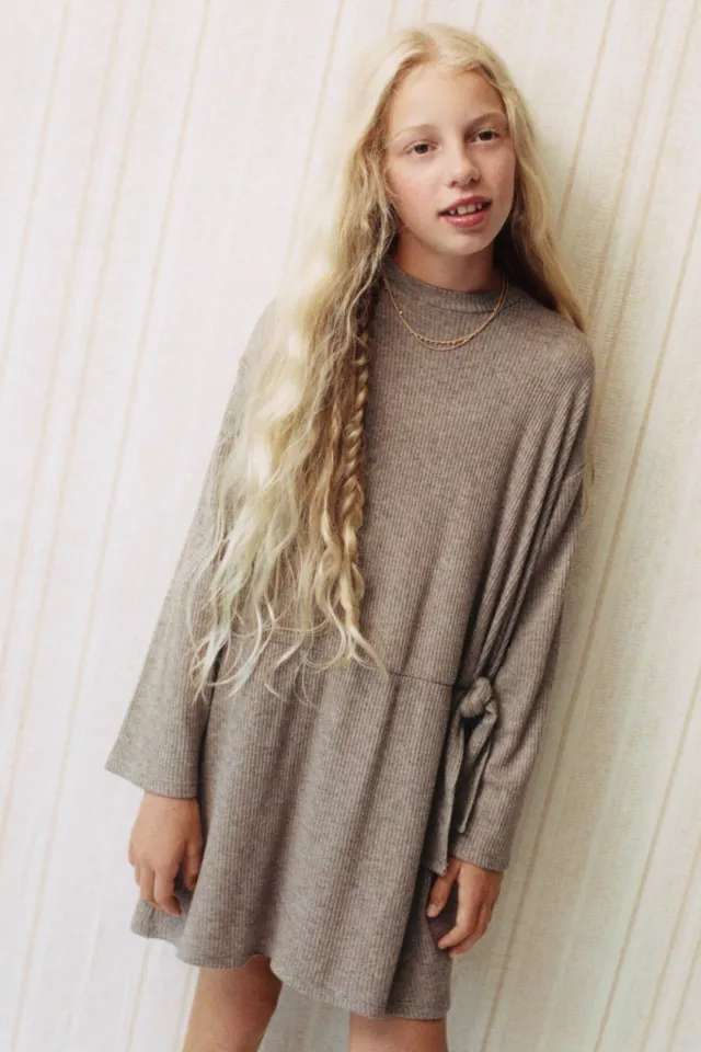 Mango Kids gebreide jurk beige/bruin