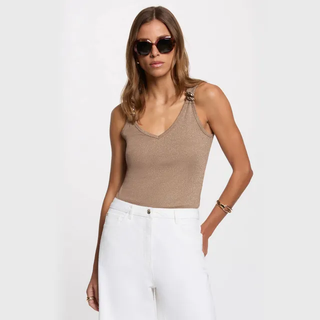 Morgan mouwloze top met glitters - beige