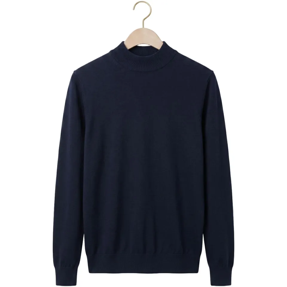Profuomo Heren Truien & Vesten Pullover Mock Neck Extrafine Merino - Donkerblauw, foto 2