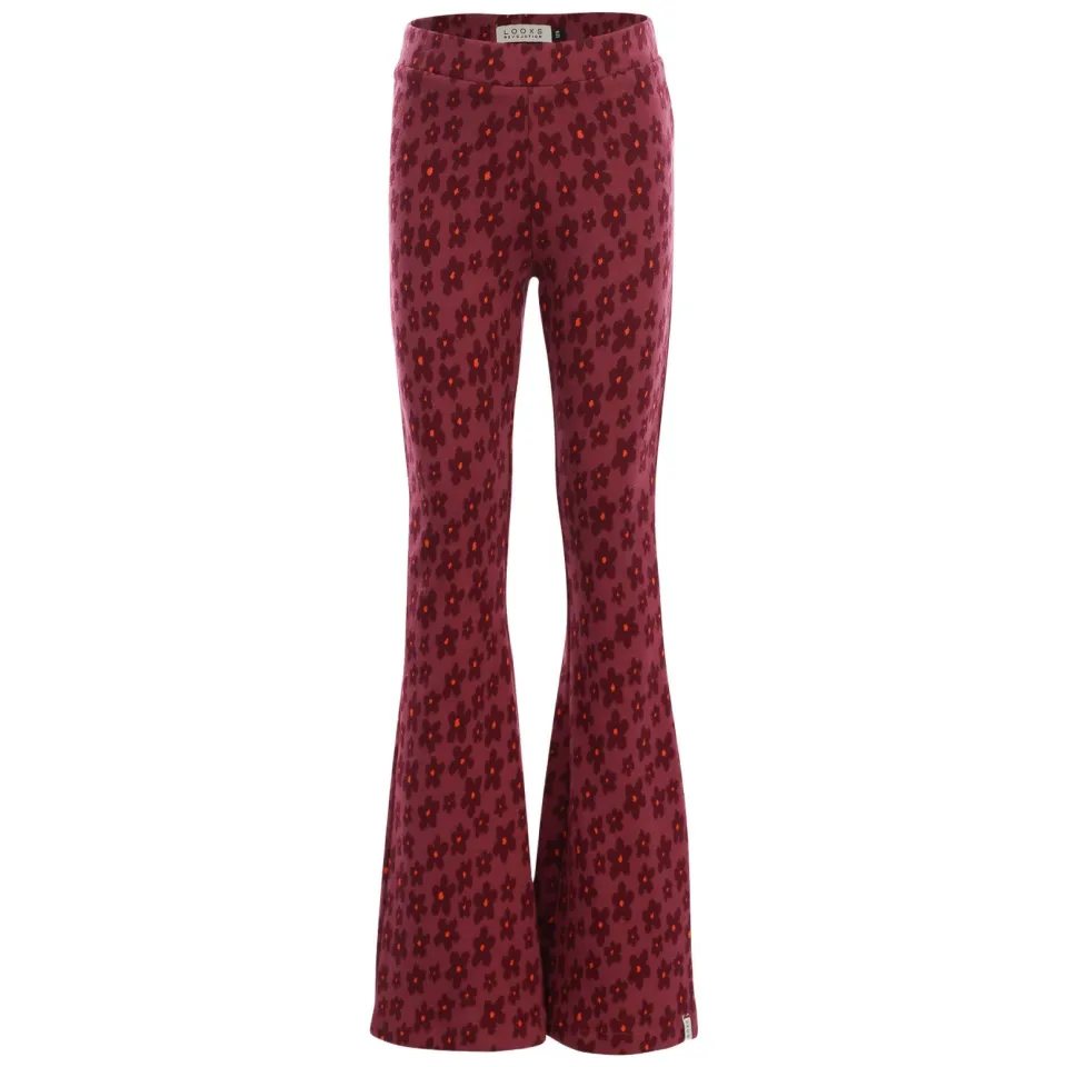 LOOXS little gebloemde flared broek donkerrood, foto 3