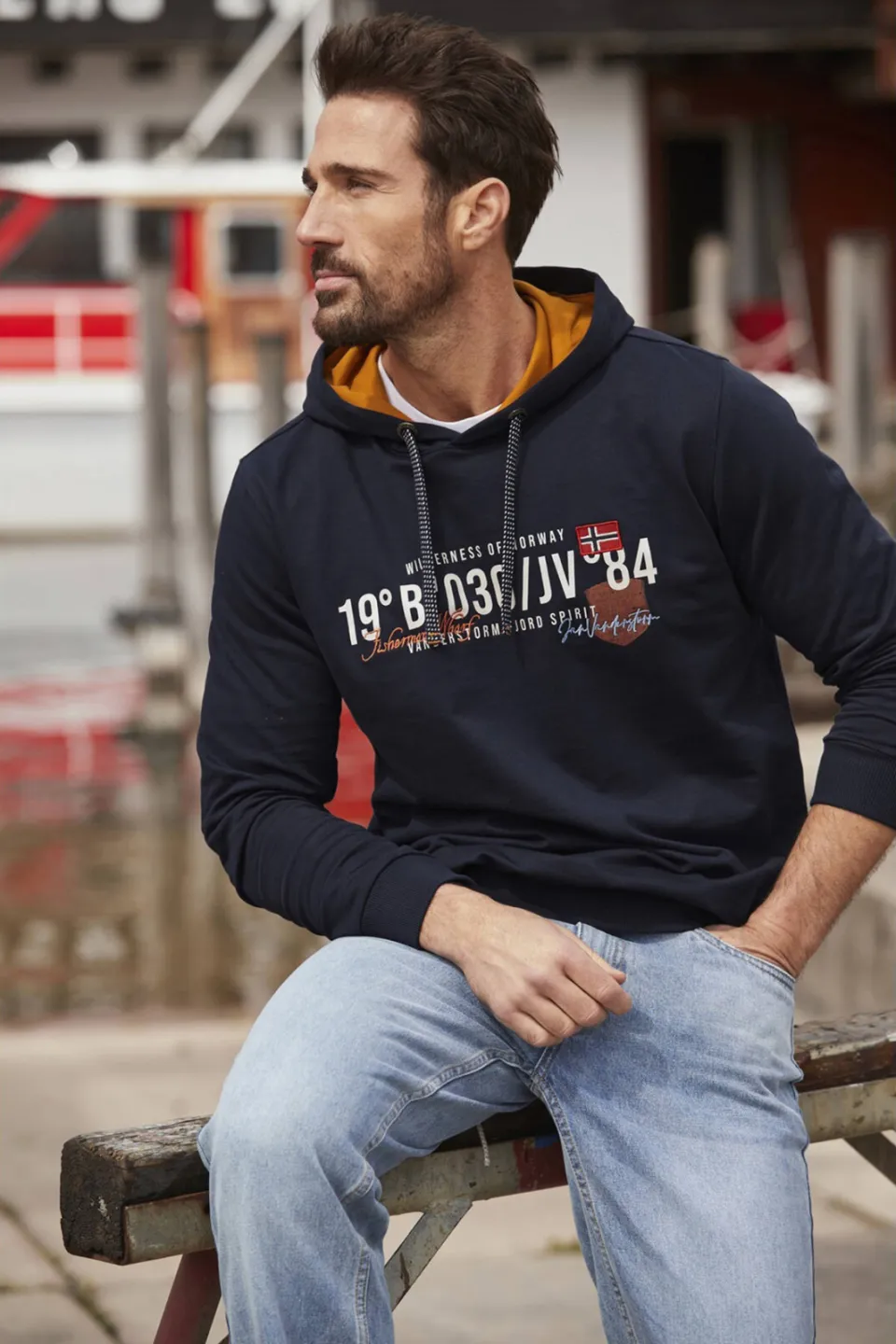Jan Vanderstorm +FIT Collectie hoodie JORRIT Plus Size met printopdruk donkerblauw, foto 4