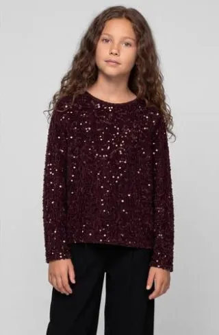 NAME IT KIDS rechtvallende blousetop met pailletten - wijnrood, foto 2
