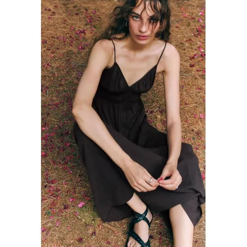 Mango Teen maxi jurk met plooien en smockwerk bruin, foto 3