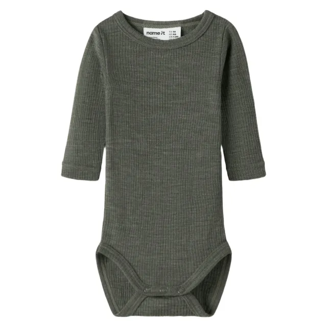 NAME IT BABY wollen gemêleerde romper - donkergroen, foto 2