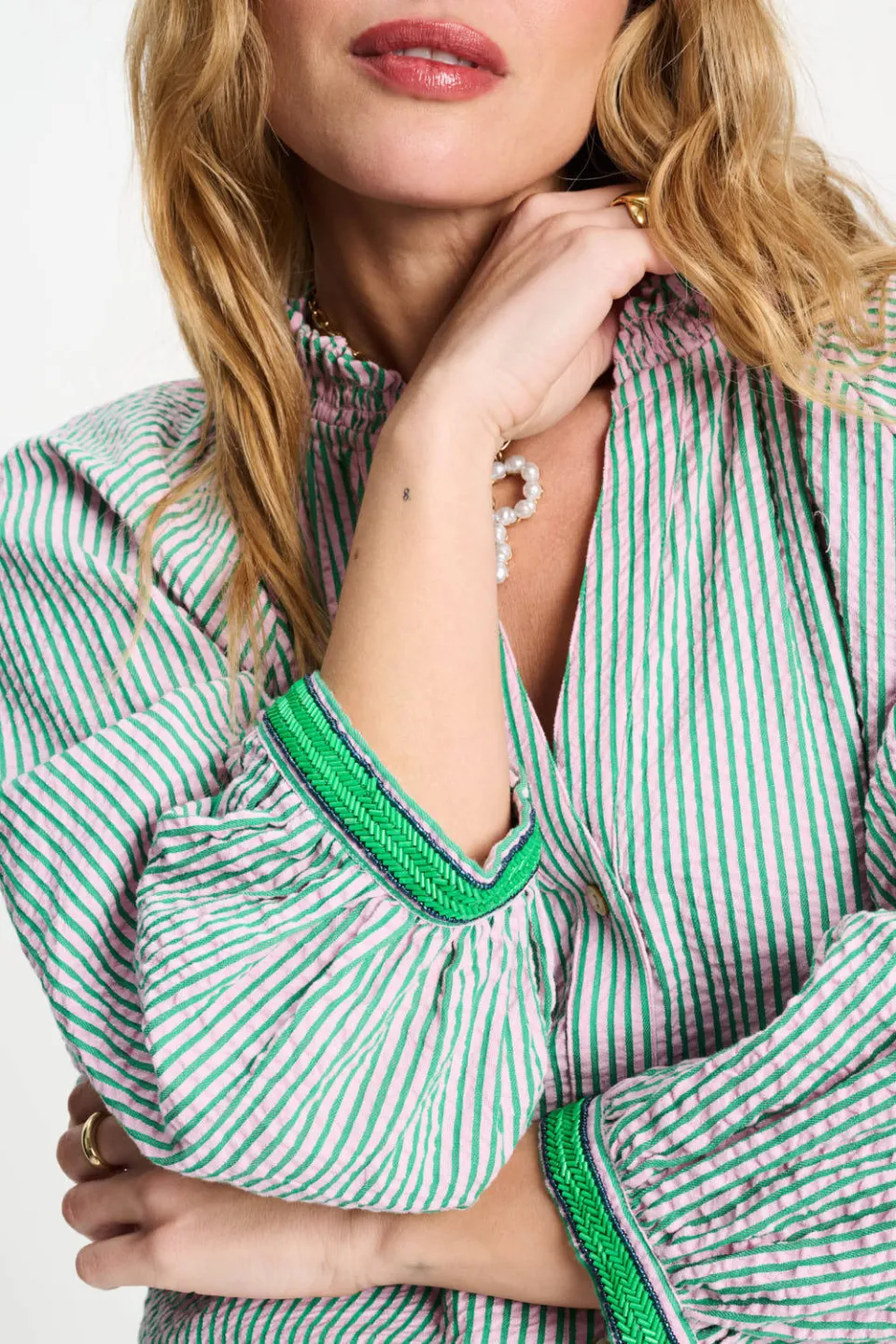 POM Amsterdam gestreepte blouse groen, foto 5