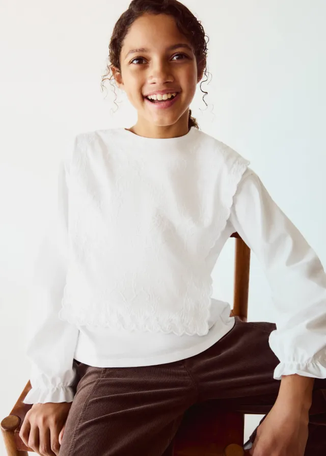 Mango T-shirt met borduursels wit naturel wit