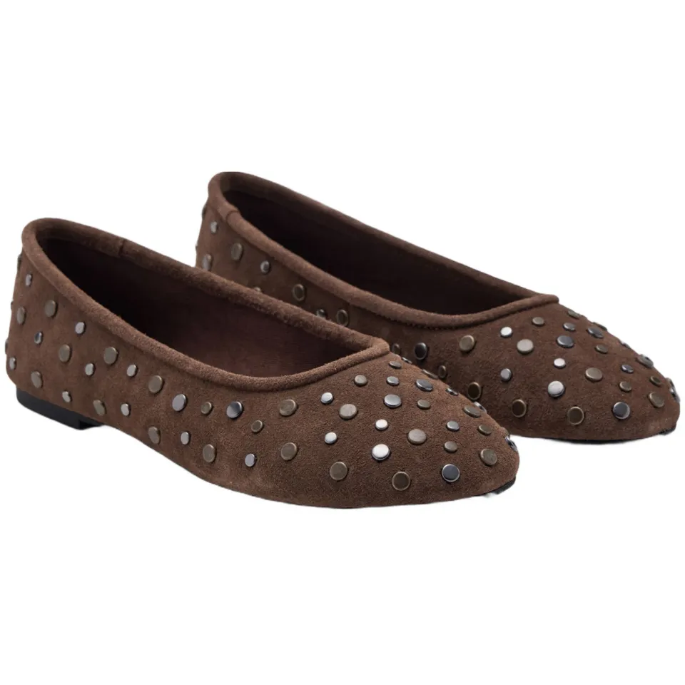 Mango TEEN suède ballerina's met studs - bruin, foto 2