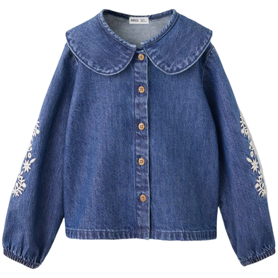 Mango denim blouse met borduursels donkerblauw, foto 2