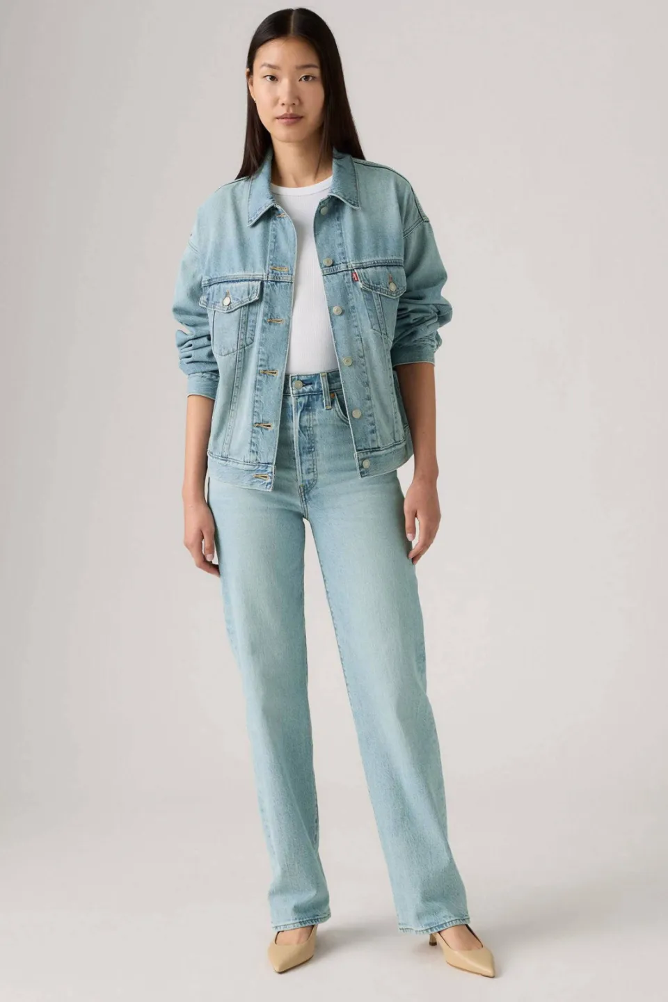 Levi's high waist straight leg jeans Ribcage light blue denim, foto 5