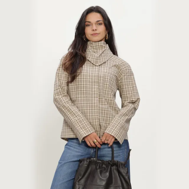 Rouge Edit Roureena geruite blouse beige