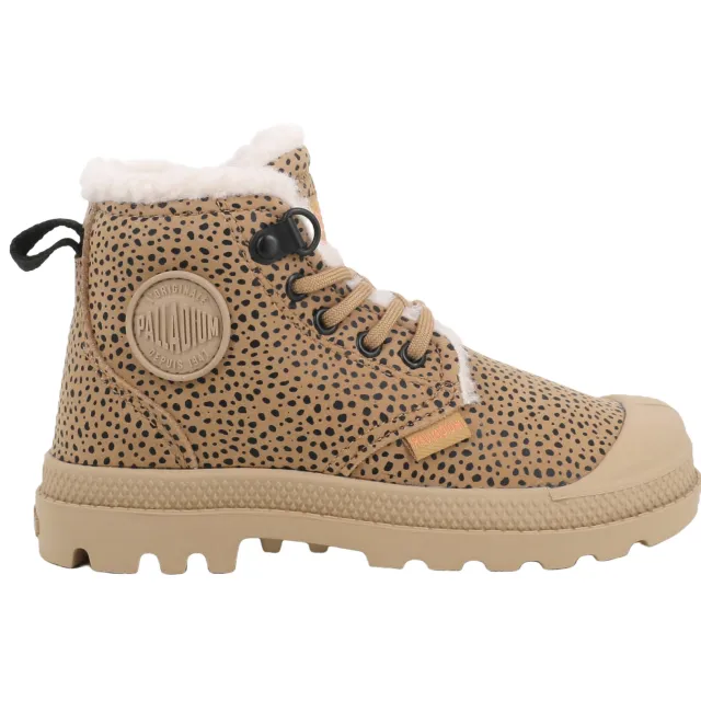 Palladium Schoolkind leren veterschoenen met profielzool en dierenprint - bruin/beige