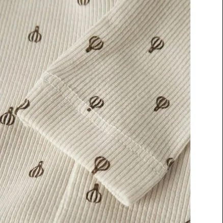 Lil' Atelier slim fit gebreide babybroek met print ecru, foto 2