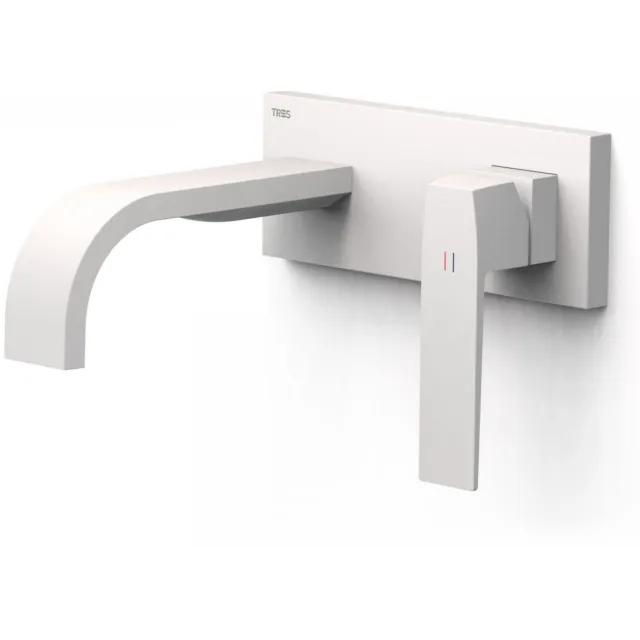 Tres Slim Exclusive wastafelmengkraan inbouw gebogen uitloop mat wit Mat wit -