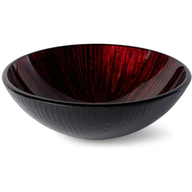 Luca Sanitair Waskom Luca Sanitair Vetro Rond 42x42x14,5 Gehard Glas Incl. Wastafelhouder Magma-Black Rood