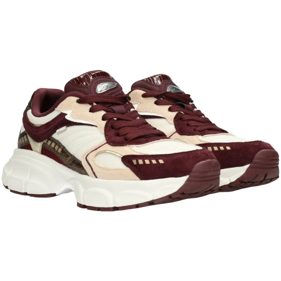 POSH by Poelman Lise chunky imitatieleren sneakers - bordeaux/wit
