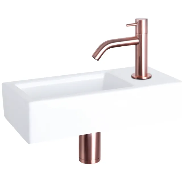 Differnz Fonteinset Differnz Ravo Keramiek 38.5x18.5x9 cm Wit Met Gebogen Kraan Rood Koper