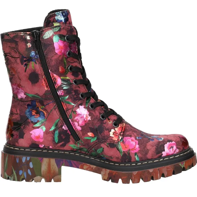 Rieker veterboots bordeaux bloemenprint
