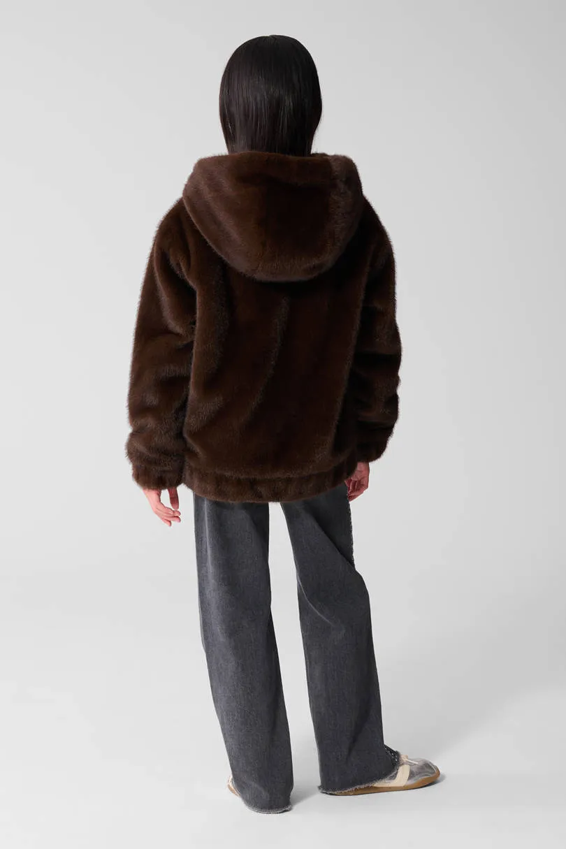 Shoeby faux fur jas donkerbruin, foto 7