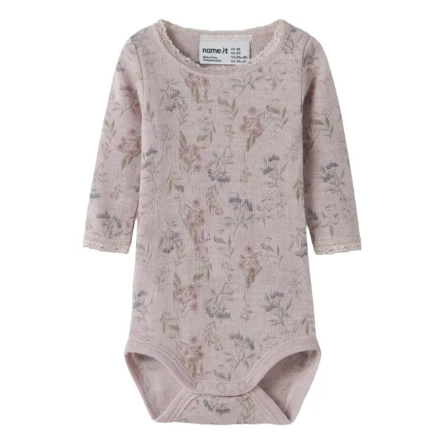 NAME IT BABY gebloemde romper met wol lila, foto 2