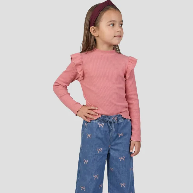 Orange Stars longsleeve met ruches lichtroze