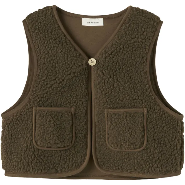 Lil' Atelier MINI rechtvallend teddy gilet - bruin