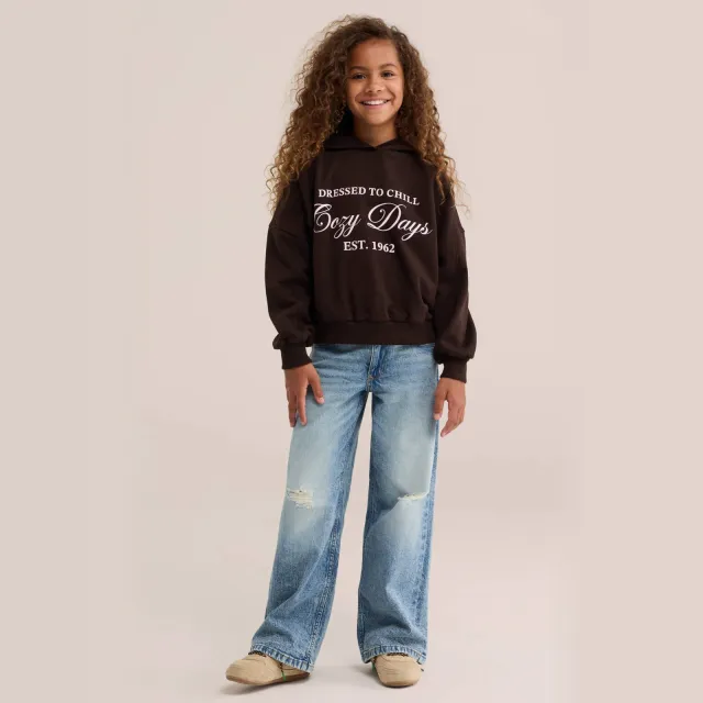 WE Fashion hoodie met print - donkerbruin