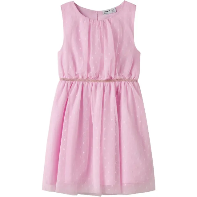 NAME IT semi-transparante korte jurk met stippen roze