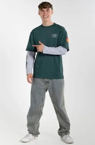 No Way Monday X Job Dutchtuber oversized longsleeve met tekst - groen/grijs, foto 3