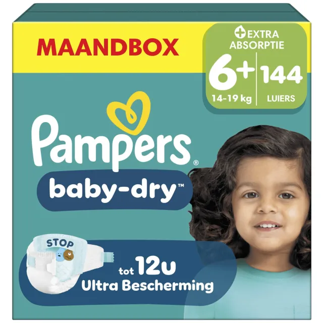 Pampers Baby-Dry Maat 6+ maandbox - 144 luiers, 14kg-19kg