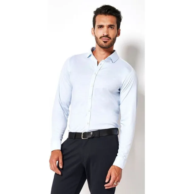 Desoto Slim Fit jersey overhemd lichtblauw blauw