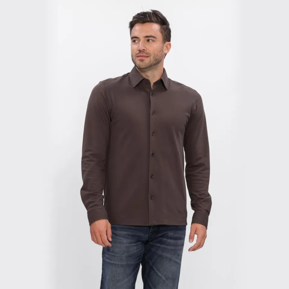 Dstrezzed slim fit piqué overhemd - donkerbruin, foto 2