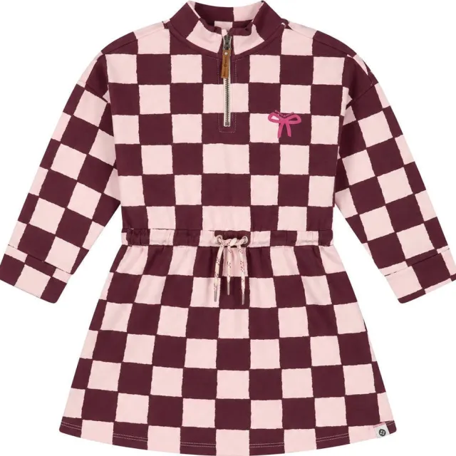 Stains&Stories korte geruite jurk - roze Roze/donkerrood