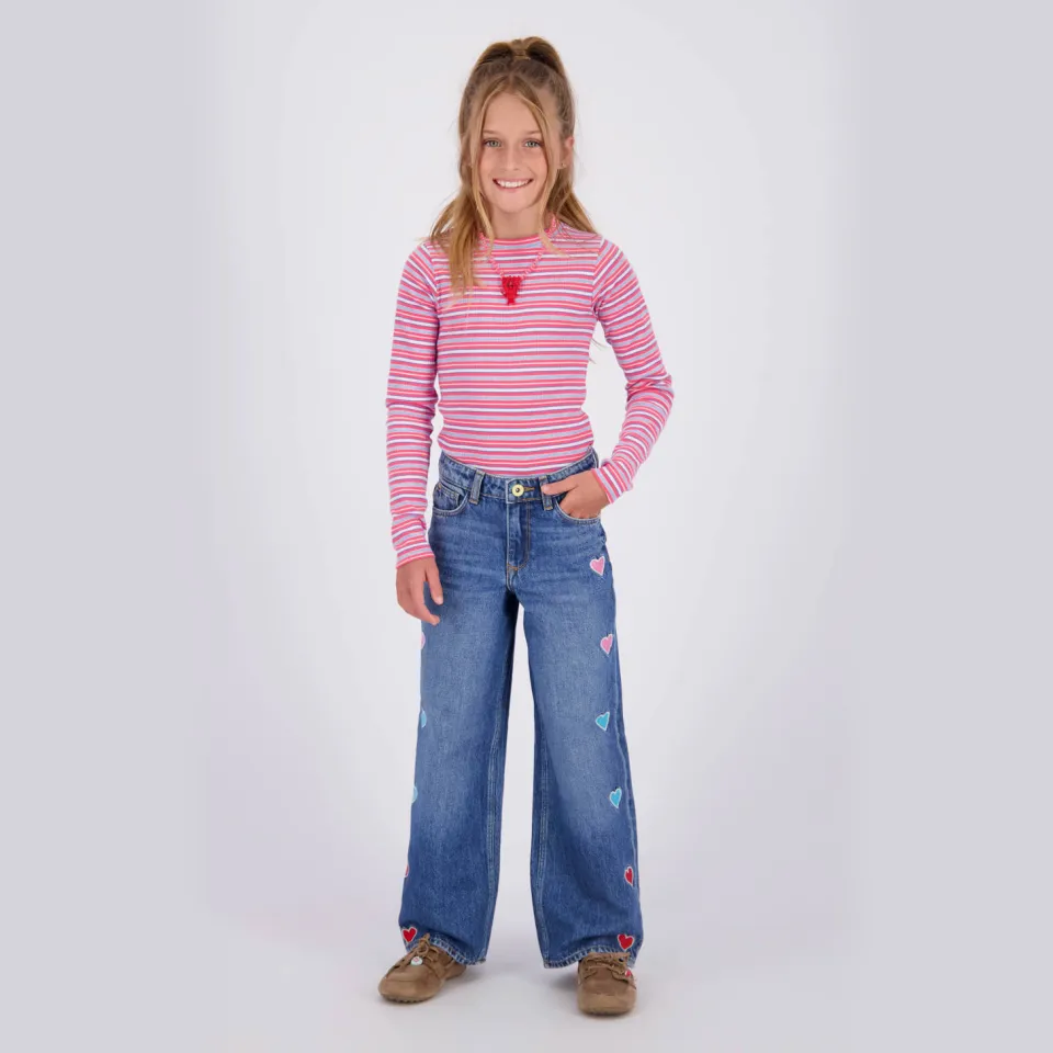 Vingino Cassie Hearts wide leg broderie jeans met hartjes - Old Vintage