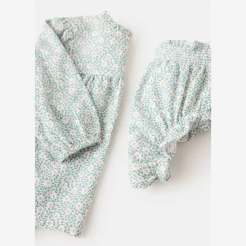 Mango Kids gebloemde set met smockwerk - groen/roze, foto 5