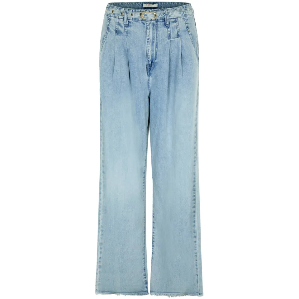 Morgan high waist wide leg jeans met ceintuur - lichtblauw, foto 2
