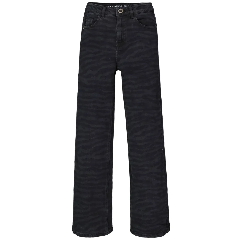 Garcia straight leg high waist straight leg jeans met zebraprint black denim, foto 2