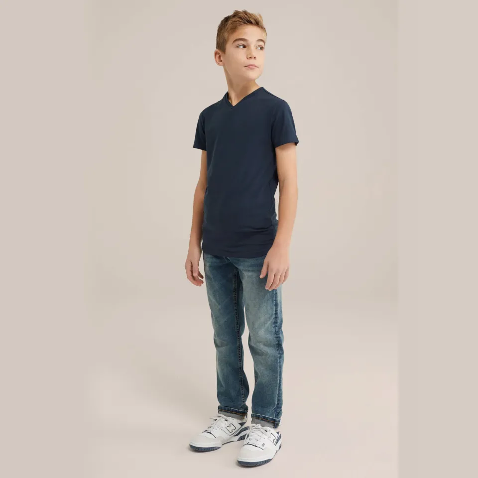 WE Fashion basic T-shirt donkerblauw dark marine, foto 3